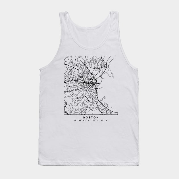 BOSTON MASSACHUSETTS BLACK CITY STREET MAP ART Tank Top by deificusArt